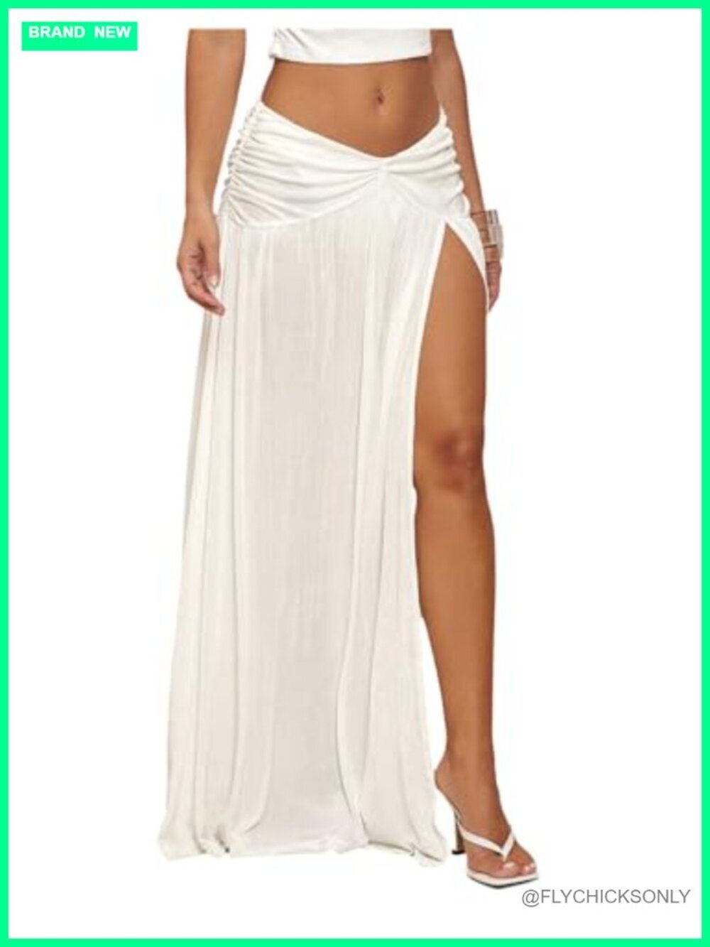 Low Rise Maxi Skirt Side Slit Ruffle Hem Flowy Boho Beach Skirt
